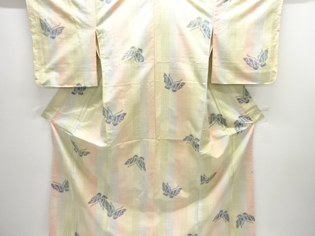JAPANESE KIMONO / ANTIQUE BUTTERFLY PATTERN WOVEN TSUMUGI KIMONO